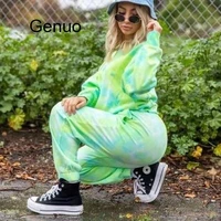 tie dye printed tracksuit women casual two piece set long sleeve crop top and pants summer streetwear outfits femme 2020 new