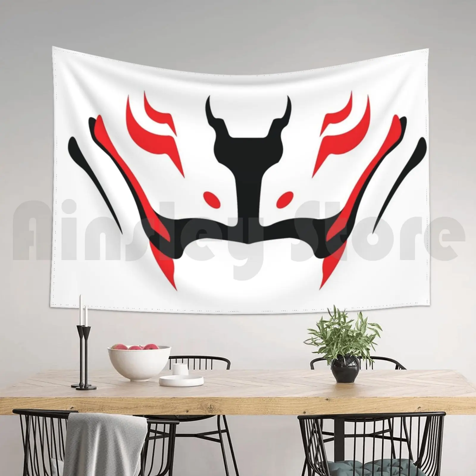 Kitsune Fang красный гобелен под заказ японская культура традиционная Азия Anbu аниме