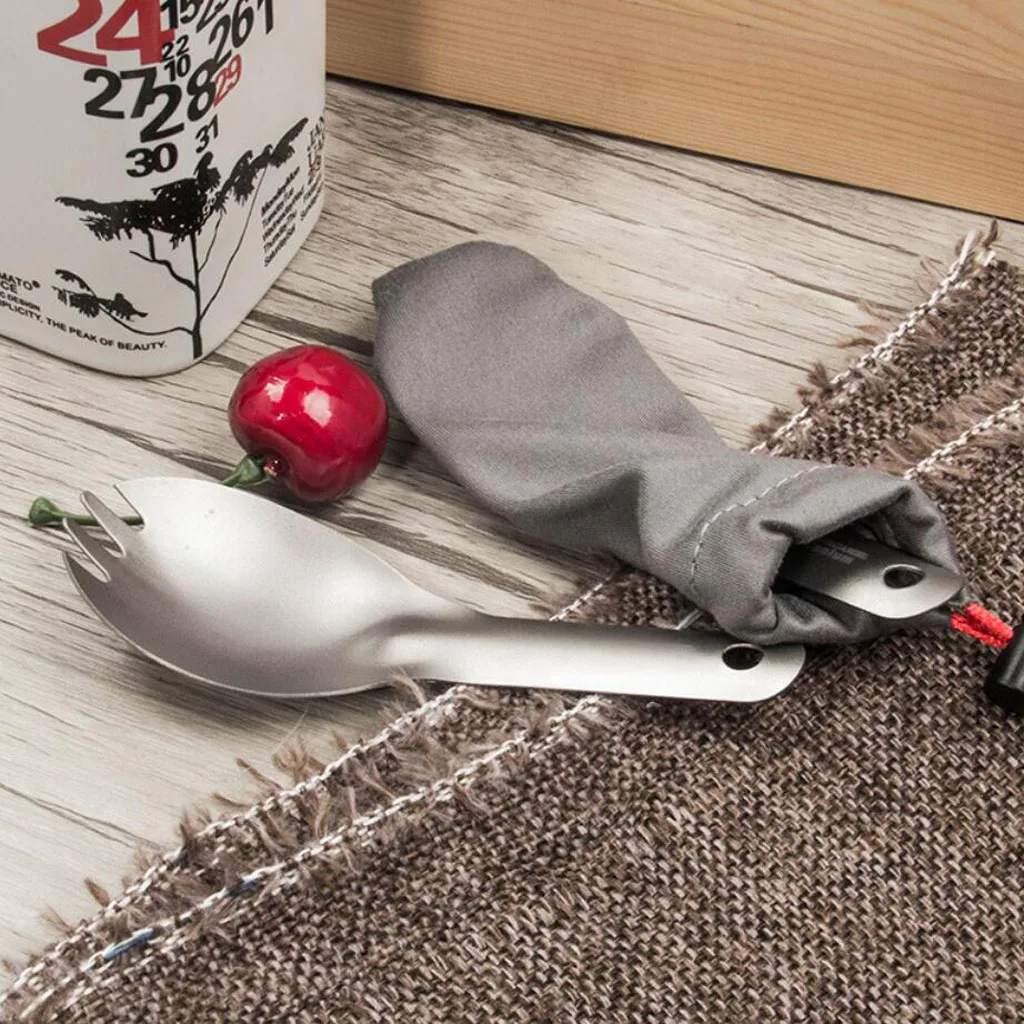 

Outdoor Camping Travel Cutlery Flatware Titanium Mini Spoon Spork Fork