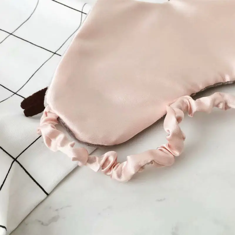 Милая мультяшная плюшевая маска для сна с вышивкой Серого Кота атласная