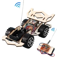 kid wooden diy assembly 4 ch electric rc racing car model kit physical science experiments technology educational toys for child