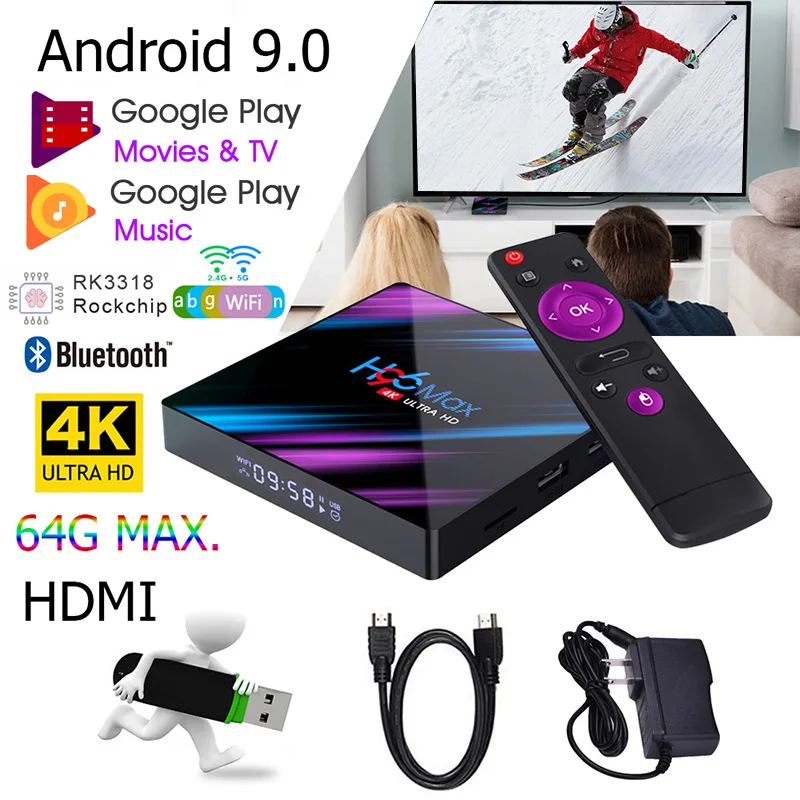 Android 9 0 H96 Max tv Box 2 ГБ/4 Гб ram/32 ГБ/16 ГБ/64 ГБ RK3318 Core 64 бит A53 H.265
