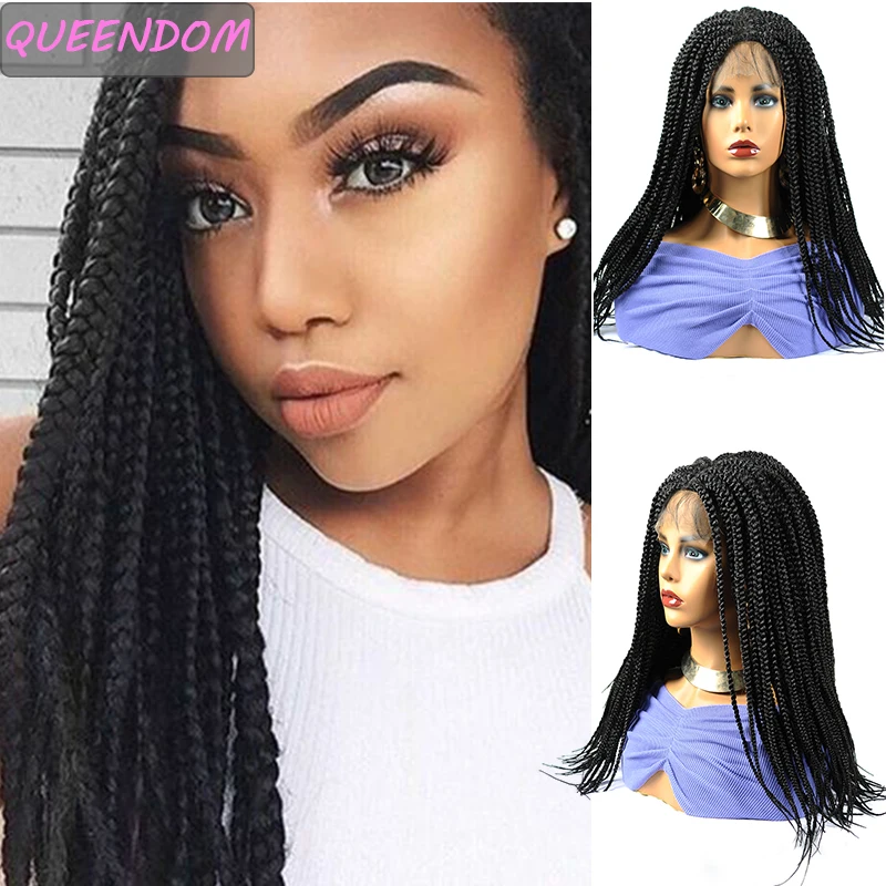 

Synthetic 4x4 Lace Front Box Braided Wigs Ombre Brown Braided Wigs Heat Resistant Middle Part Micro Braids Lace Wig for Women