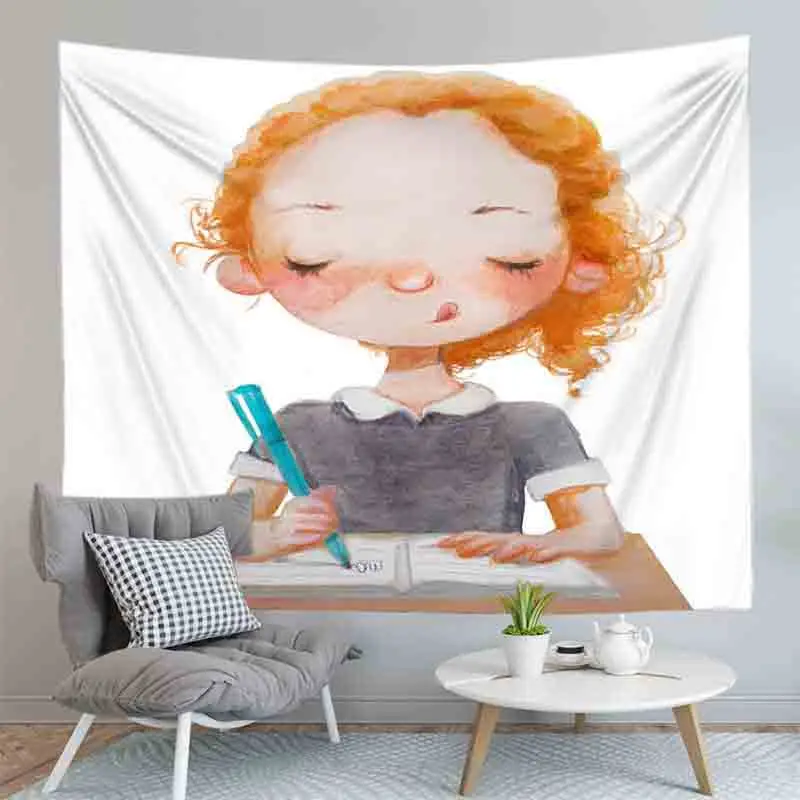 

Wholesale Hot Sale Bedroom Pholstery Walls Hanging Tapestry Wall Blanket Tarpaulin Background Illustration Girl Tapestries