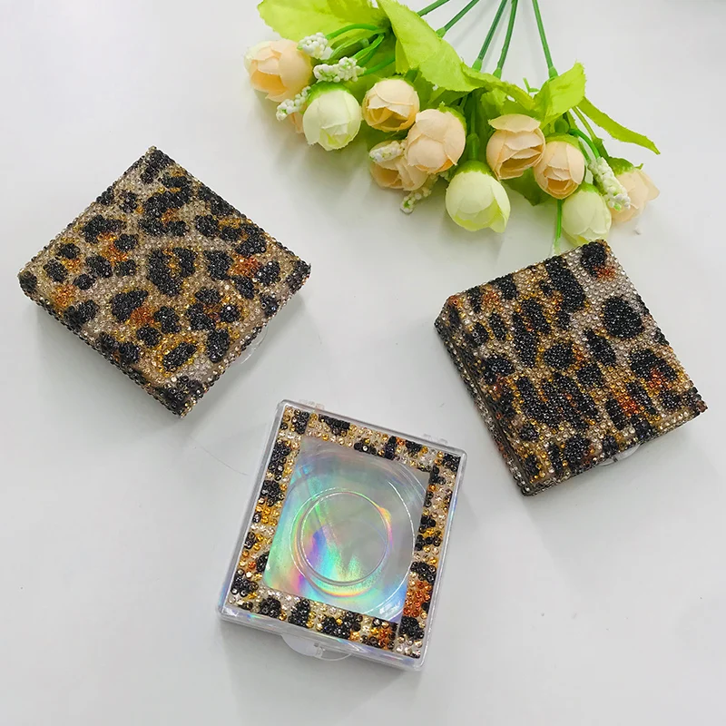 Леопардовый принт стразы коробка для ресниц пустые Ресницы Коробка beatuiful