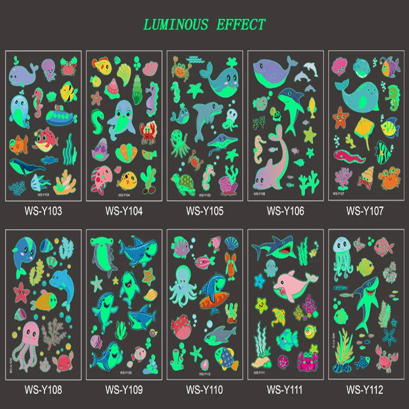 5 шт. новые светящиеся наклейки для татуировок в океане детская Веселая