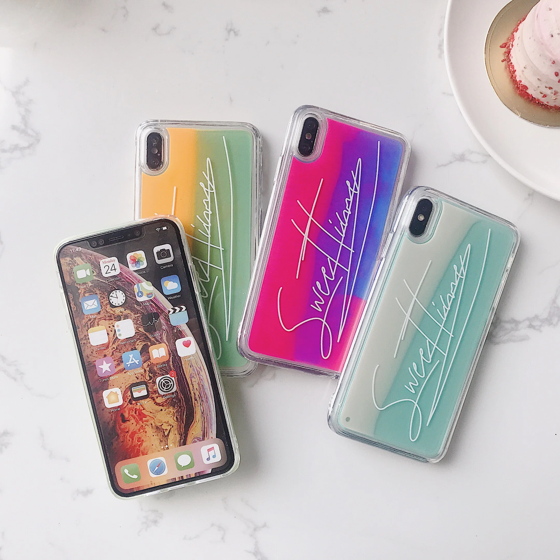 New Hot Luxury Fashion Neon Sand Luminous Liquid Quicksand Phone Case For iPhone X XS MAX XR 6 6s 7 8 Plus TPU Back Cover Coque |