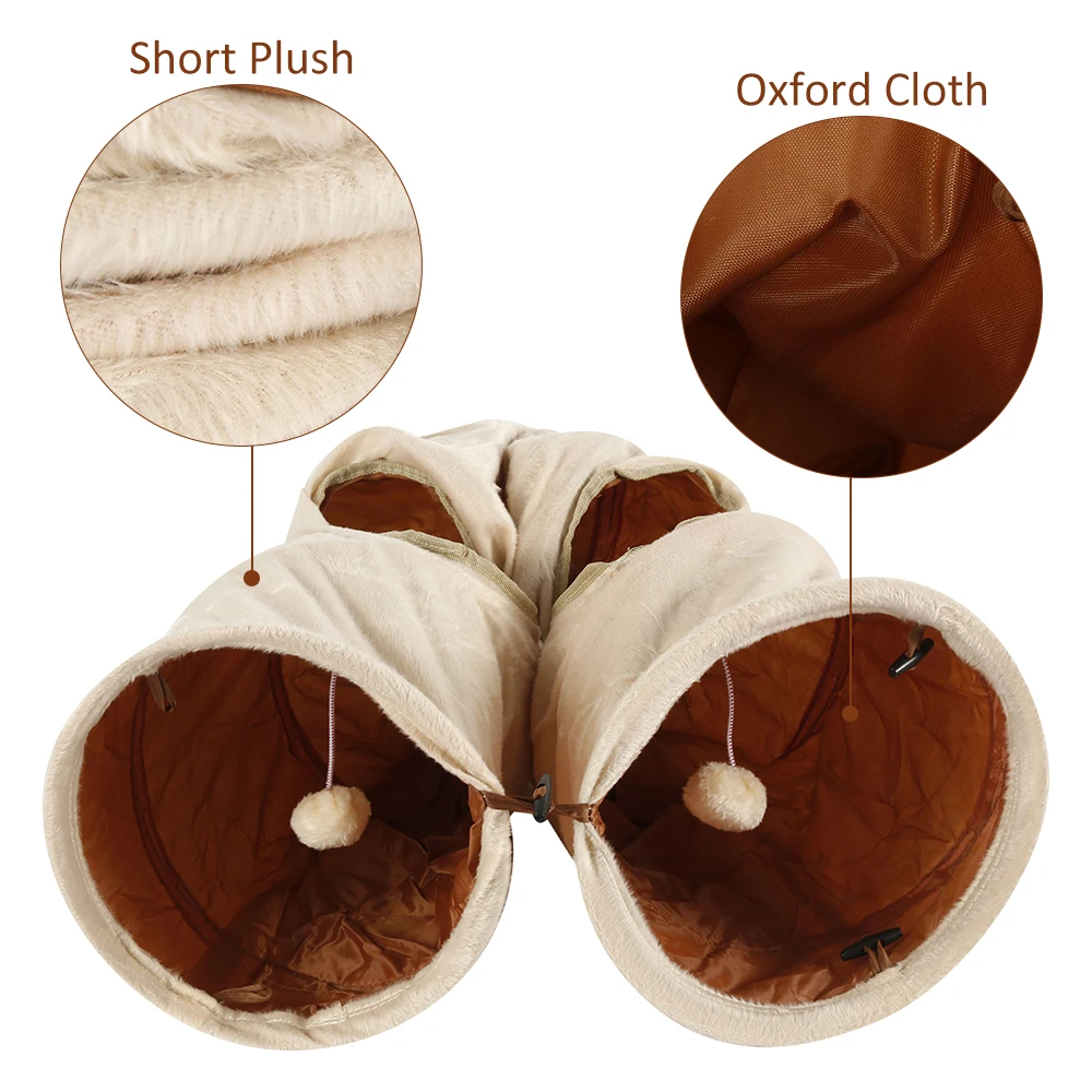 Забавный туннель для кошек 2 отверстия плюшевые игровые мячи складные игрушки