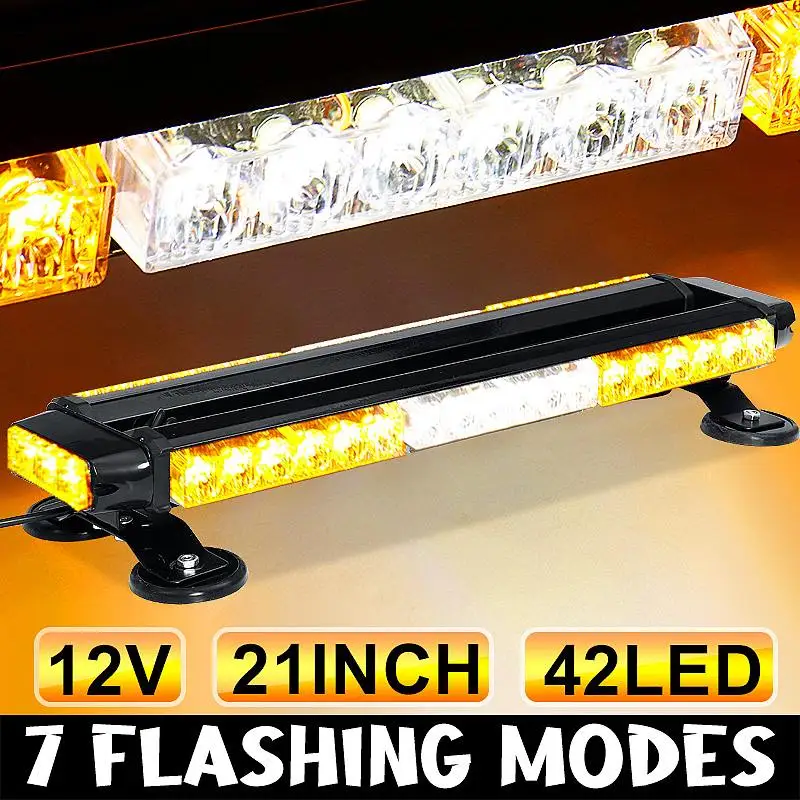 

42 LED Magnetic LED Car Strobe Light Bar Top Roof Emergency Signal Becon Warning Light Flash Magnetic Truck Trailer