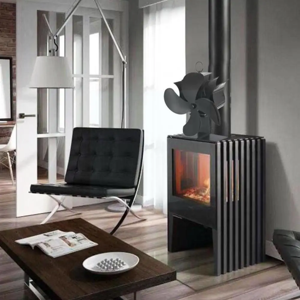 

4-blade Heat Powered Stove Fan For Wood / Log /fireplace Quiet Fan Black Home Efficient Heat Distribution Tool X2c1