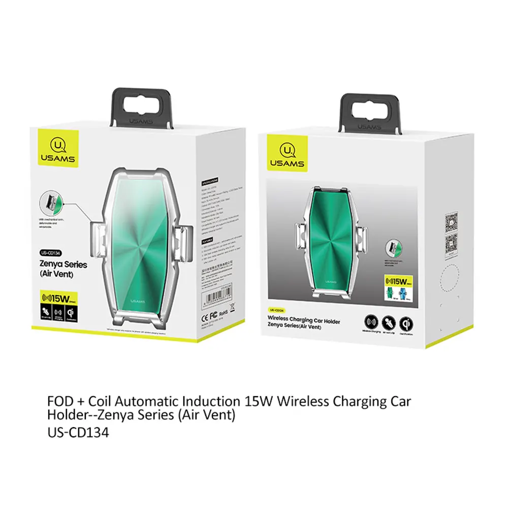 

USAMS 15W Wireless Car Charger For iPhone 11 Fast Car Qi Wireless Charging Holder For Samsung S20 Xiaomi Induction Charger Clamp