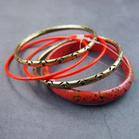 new bronze bracelets bangle 5set special wood metal hollow retro big circle women girls punk jewelry 6 8cm all match orange 012