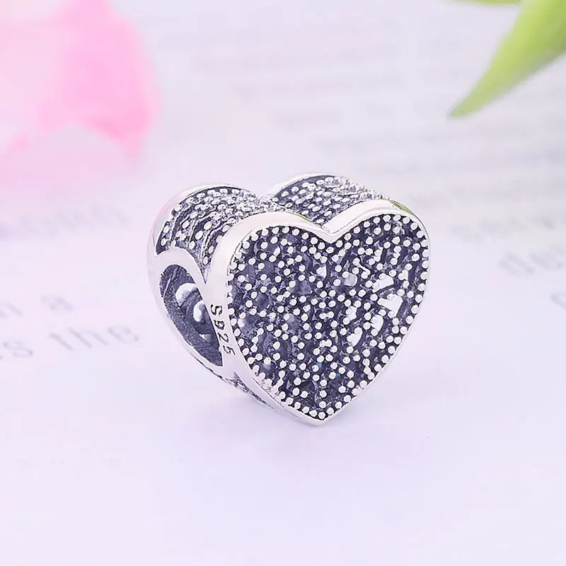 Женский ажурный браслет из серебра 925 пробы кулон в виде сердца с кружевной