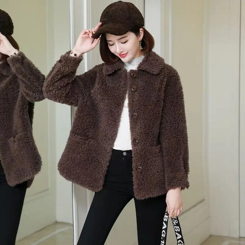 Women 2022 Winter Real Sheepskin Wool Fur Coat Jacket Turndown Collar Female Warm Coats Lady Sheep Shearling Outwear X598