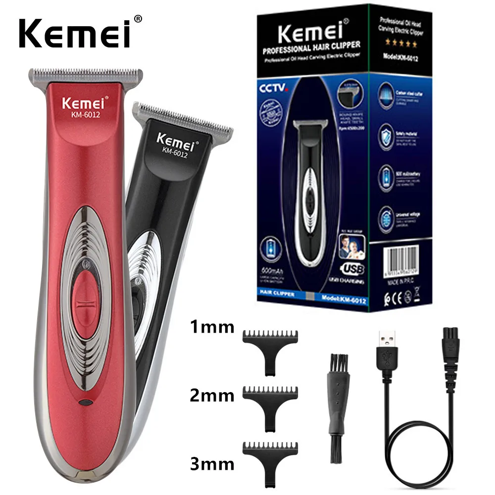 

Kemei 6012 Professional USB Charging Men'S Hair Clipper Wireless Beard Trimmer 0 Pitch Cutter Head Electric Engraving Scissors