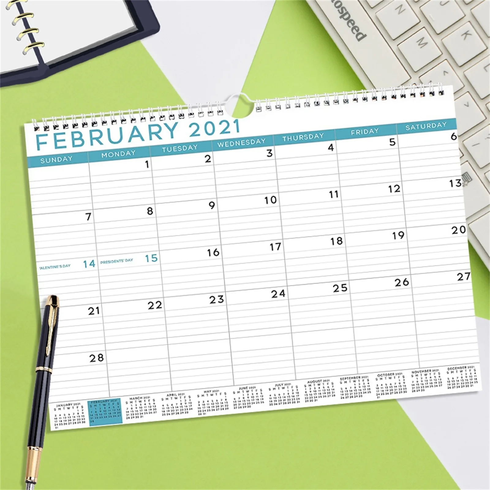 

2021 Wall Desk Calendars 12-Month View with Full Year Mini Calendar Colorful Mark Stickers for Office School Home Desk Calendar