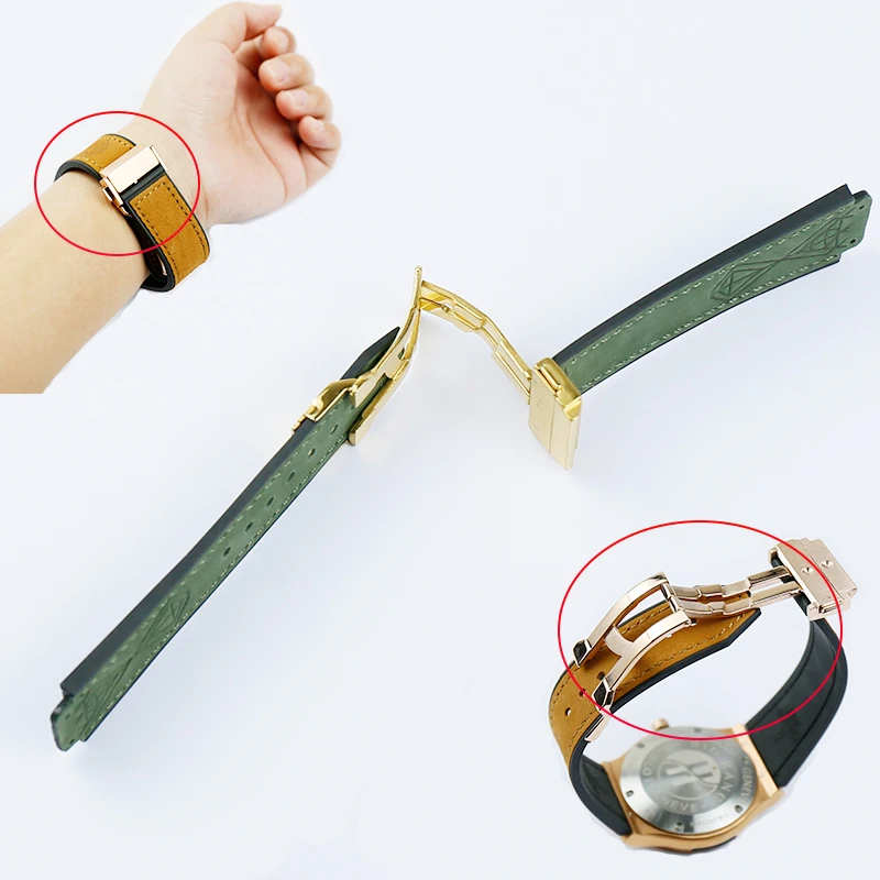 Watch accessories for Hublot 25 * 19mm matte leather silicone strap series 22mm folding buckle men and women sports rubber strap