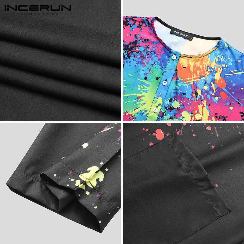 

INCERUN Men Muslim Robes Tie Dye Print Jubba Thobe Dubai Islamic Arabic Kaftan Long Sleeve Fashion Pockets Button Men Clothes