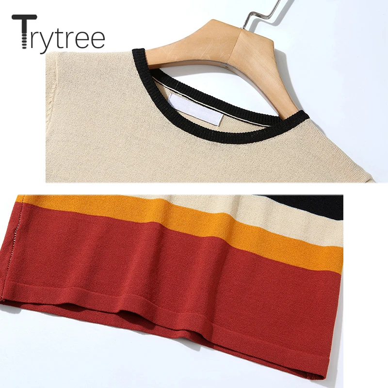 Trytree Осень Зима Женский повседневный комплект из двух предметов с o-образным