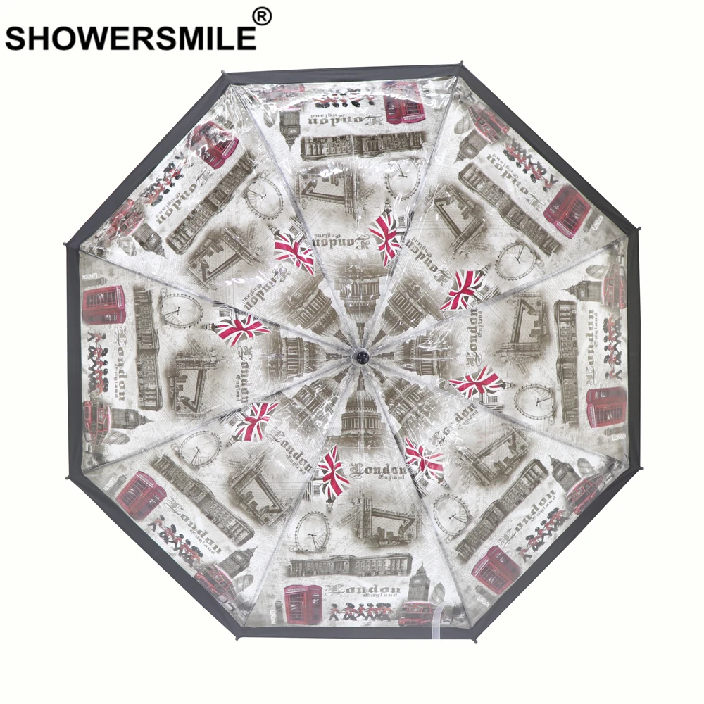 SHOWERSMILE прозрачный зонтик от дождя для женщин с длинной ручкой зонты британский