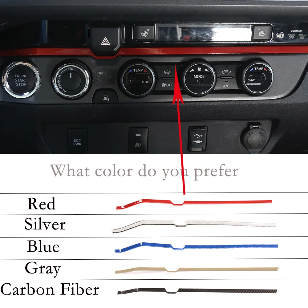 

Red Blue Grey Silver Carbon Fiber ABS Dashboard Console Strip Double Flash Switch Lower Trim Cover Strip For Toyota Tacoma 15-20
