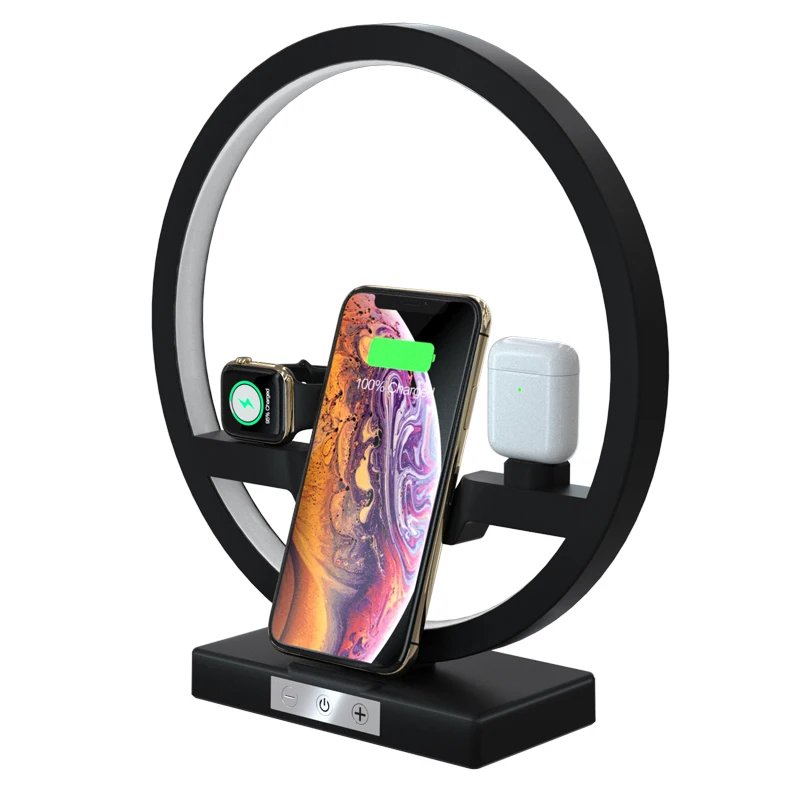Беспроводное зарядное устройство Qi 4 в 1 для iPhone Xs Max X Smasung S9 со светодиодной