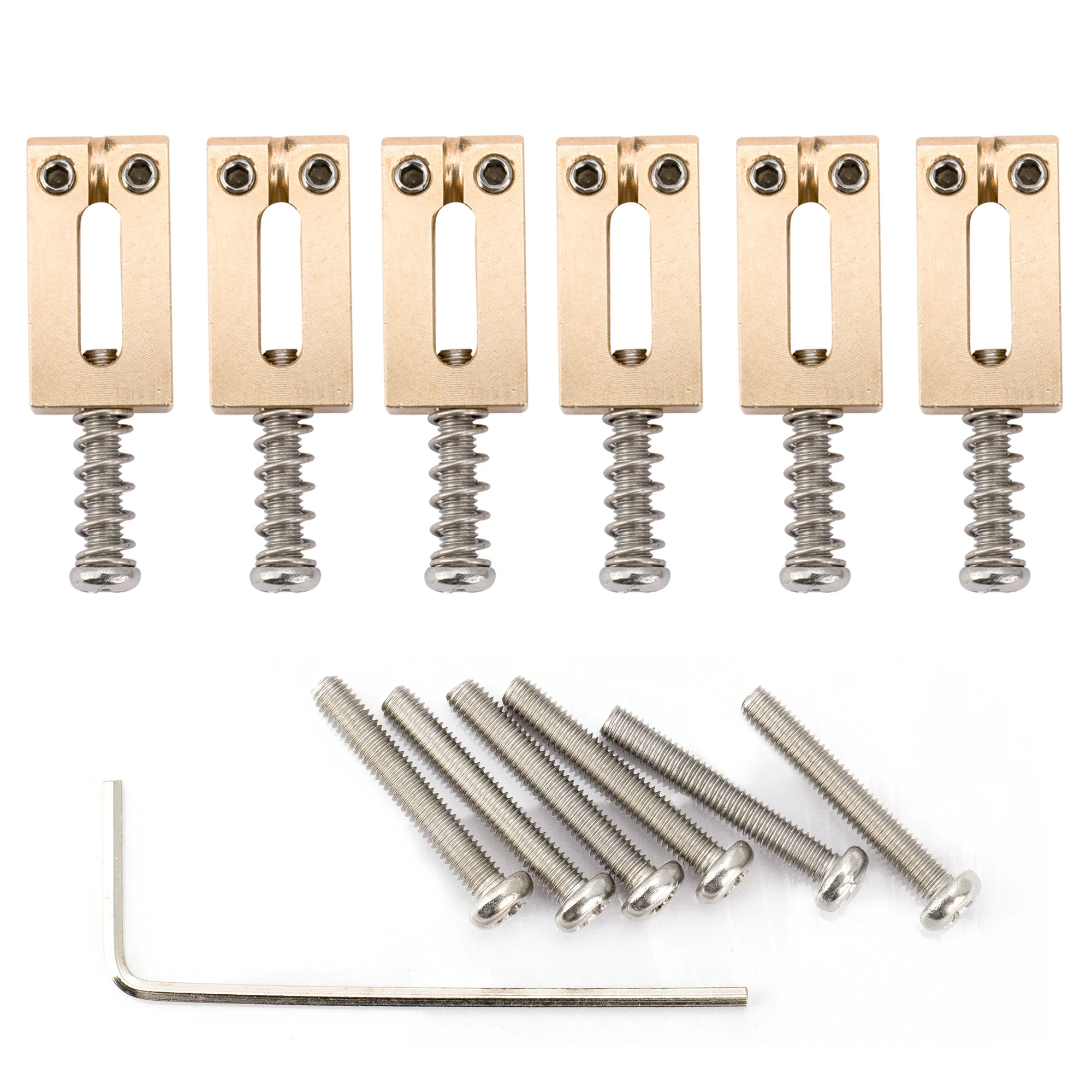 

Musiclily Ultra 10.5mm Modern Style Brass Saddles for Strat/Tele Style Electric Guitar, Original Color (Set of 6)