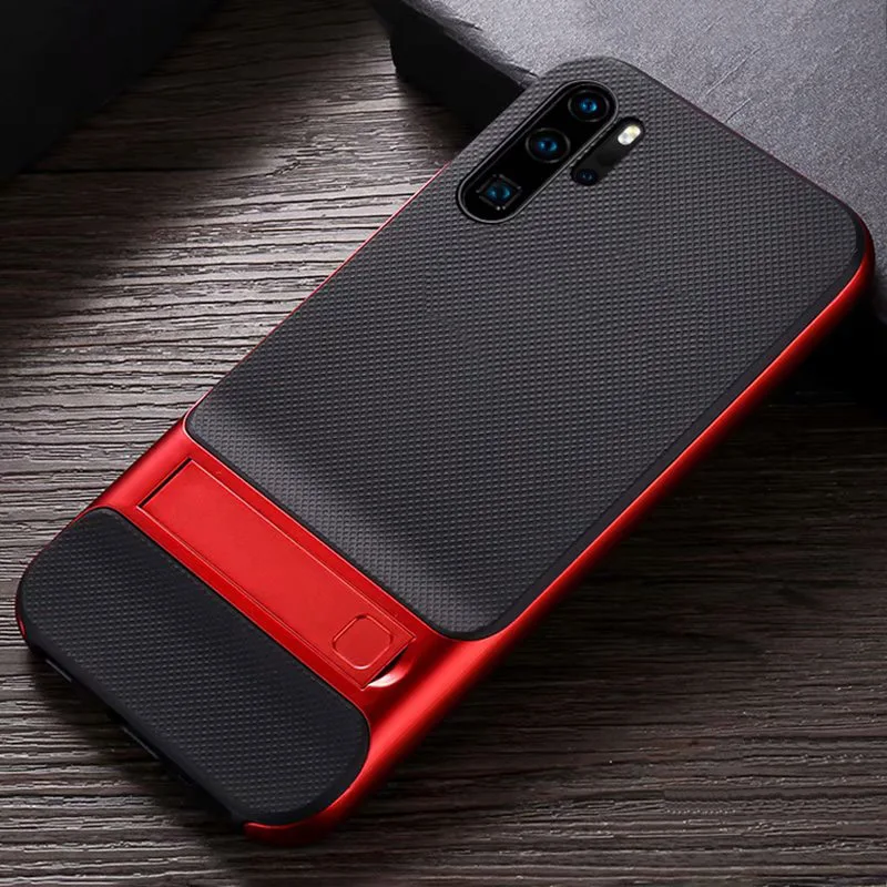 CAPSSICUM чехол с подставкой для huawei P30 Pro Чехол s PC силиконовый гибкий тонкий гелевый противоударный чехол с подставкой для задней панели P30PRO - Цвет: Красный