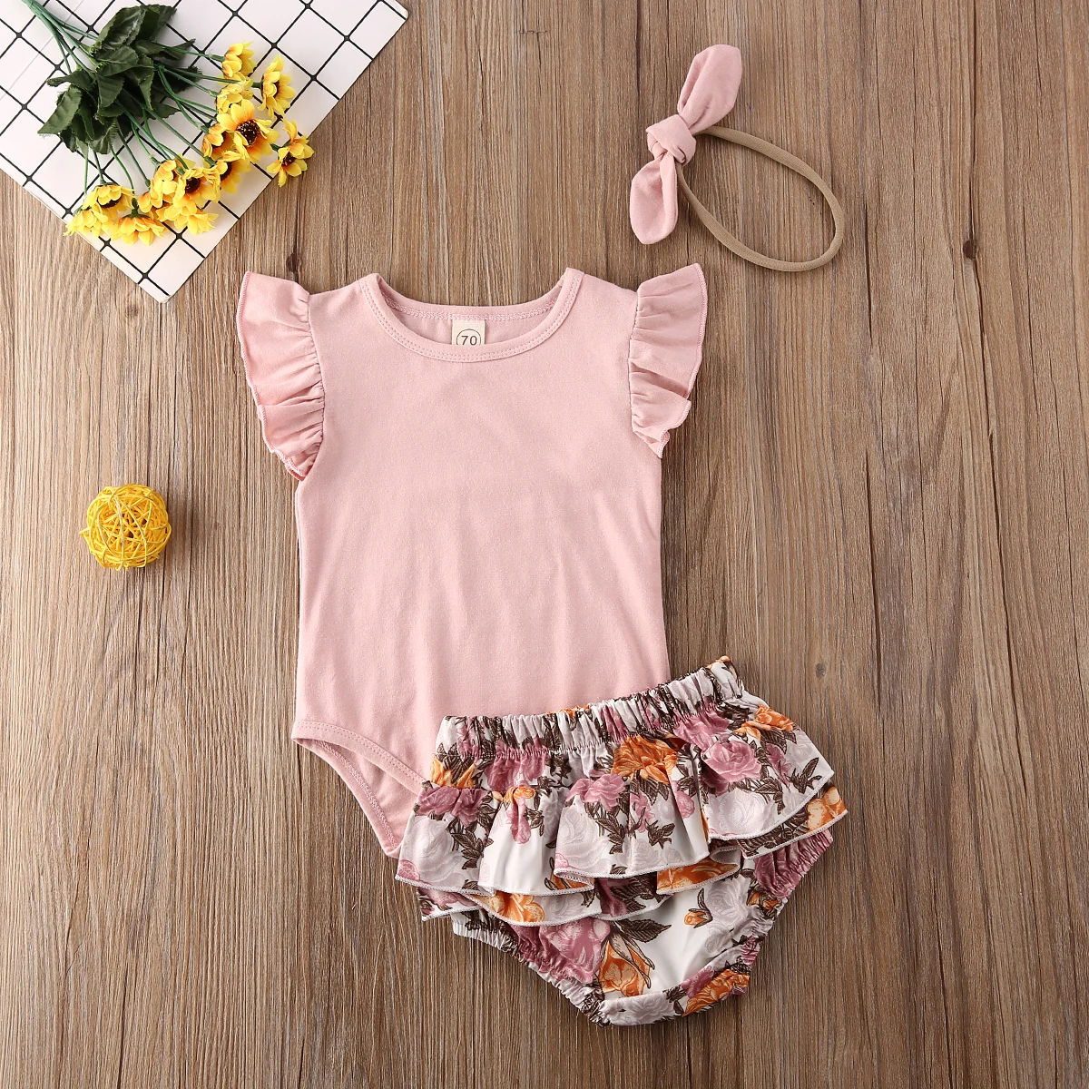 Комплект из 3 предметов для новорожденных девочек Pudcoco однотонный комбинезон с