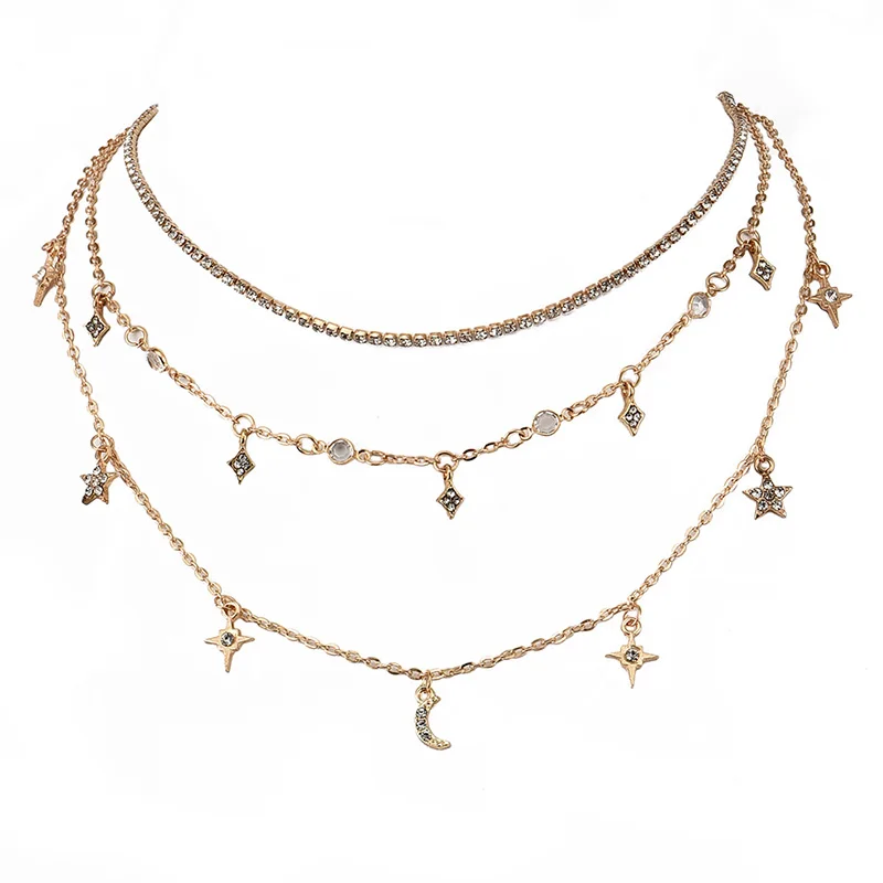 3 шт./компл. женские ожерелья изысканные кристаллы луна звезды кулон бисер