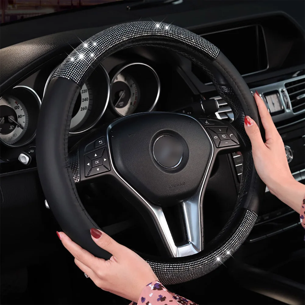 Car Steering Wheel Cover Bling Crystal And Artificial Leather Covers Suit Four Seasons Universal Auto Accessories | Автомобили и