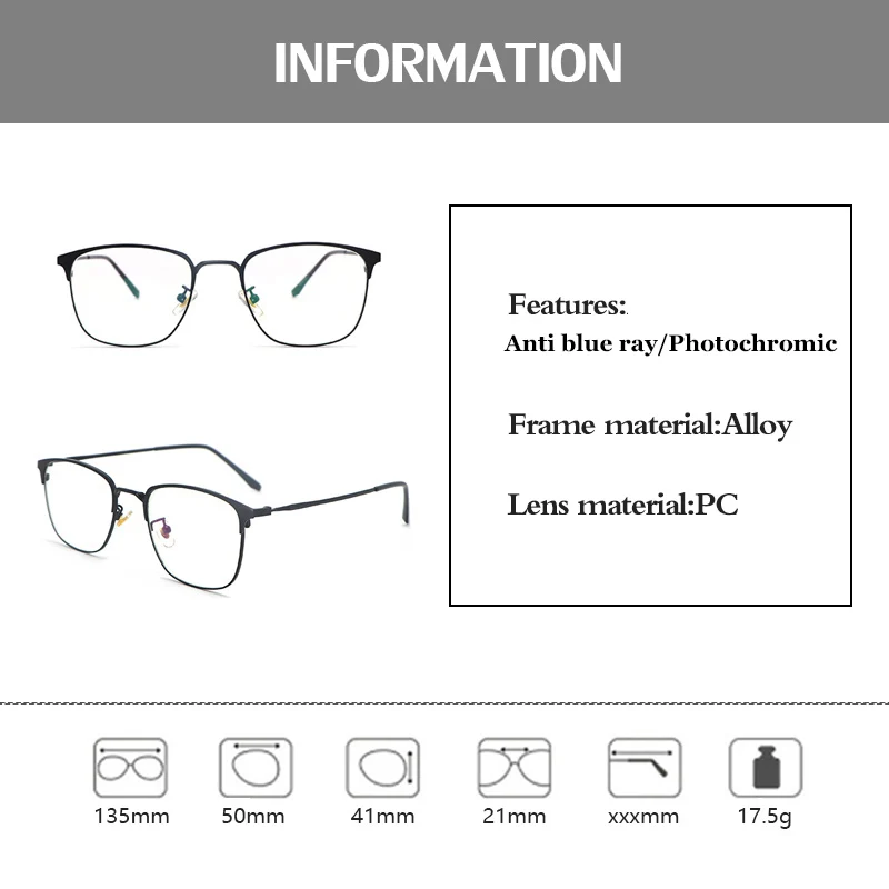 

Photochromic Eyeglasses with Anti Radiation for Men Square Blue Light Filter Transition Glasses Women Indoor Outdoor Eyewear