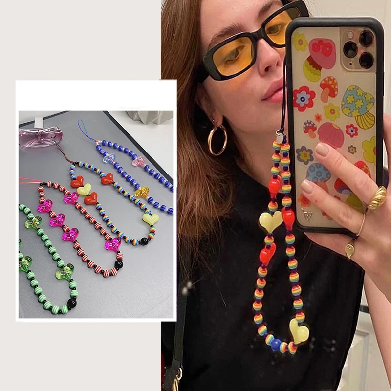 

Ins European And American Personality Fashion Color Acrylic Rainbow Beads Mobile Phone Lanyard Mobile Phone Chain
