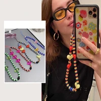 ins european and american personality fashion color acrylic rainbow beads mobile phone lanyard mobile phone chain