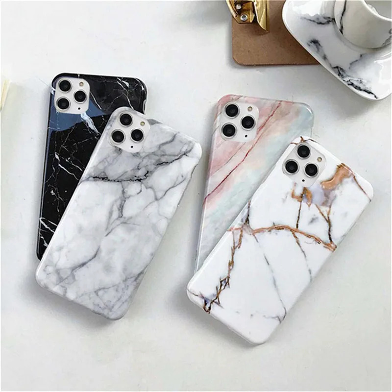 Ottwn Glossy Granite Stone Marble Texture Cover For iPhone 13 12 11 Pro X XR XS Max 7 8 Plus Soft Silicone IMD Back Cases Cover