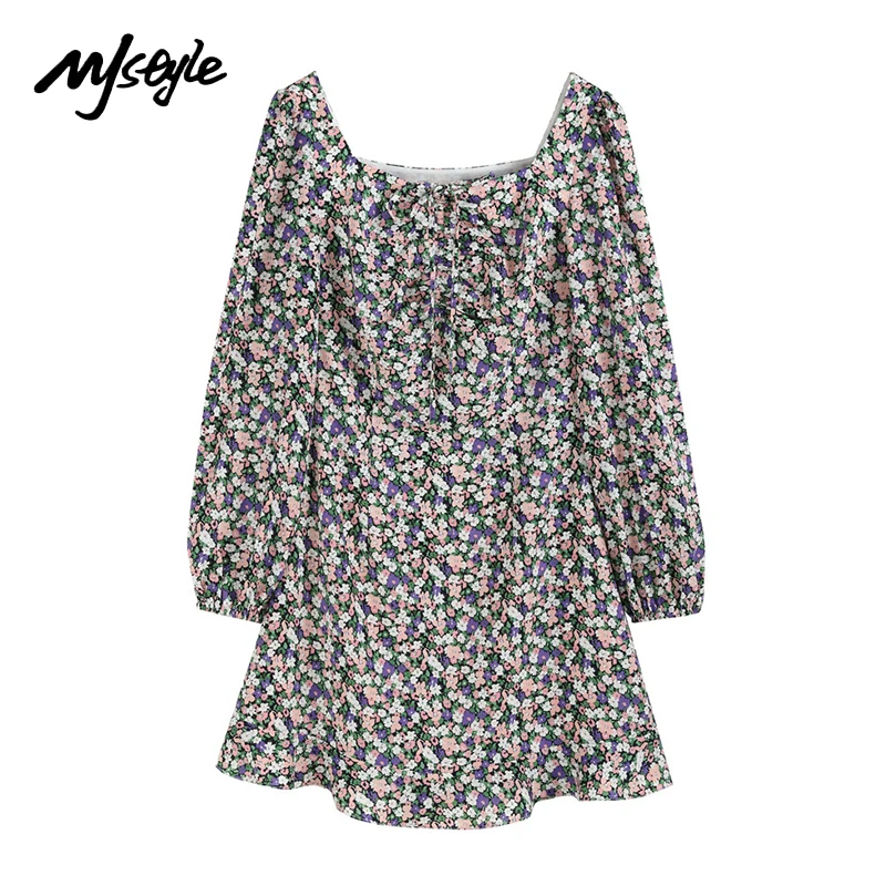 

MJstyle 2021 Весенняя Новинка Prairie шикарный французский модная блуза с прямоугольным воротником и рисунком, платье с длинными рукавами и цветочн...