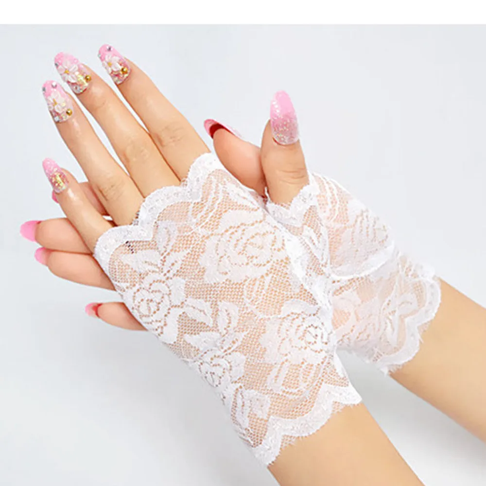 Длинные женские перчатки без пальцев сексуальные кружевные зимние белые черные