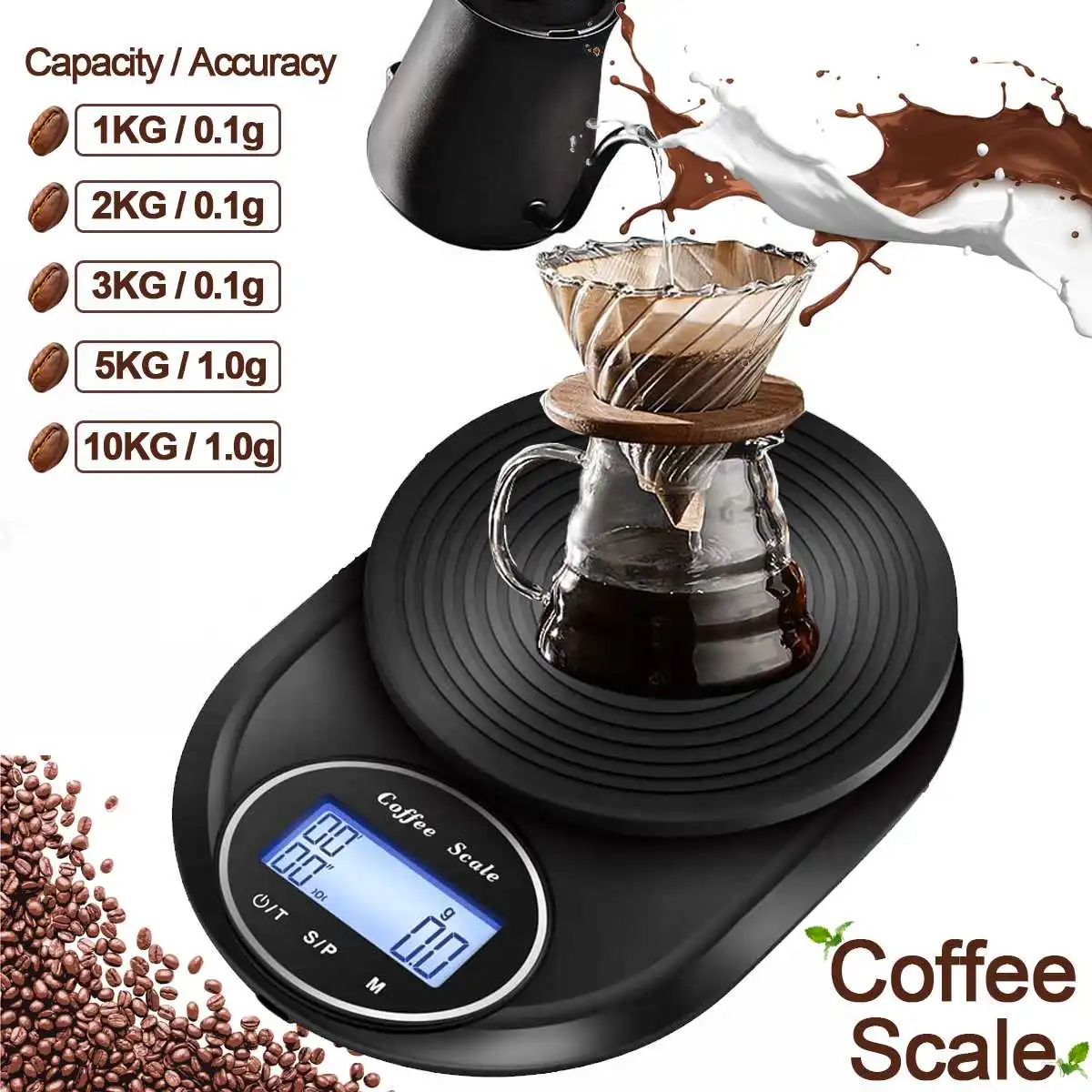 

1g/10kg Portable Electronic Digital Coffee Scale With Timer High Precision LED Display Household Weight Balance Measuring Tool