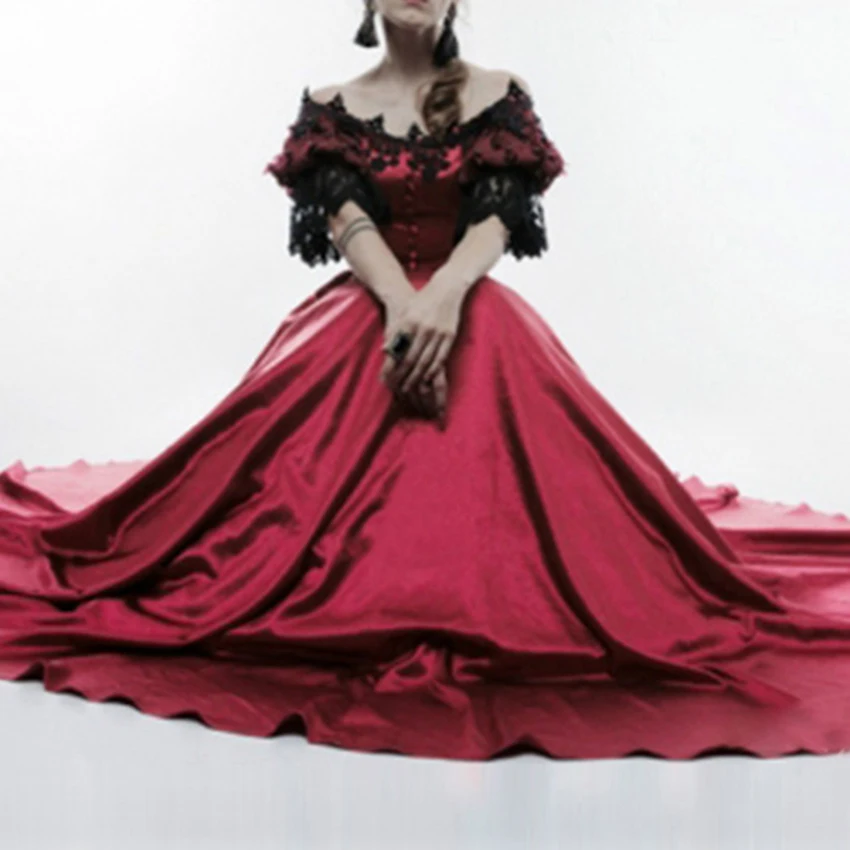 Женские костюмы на Хэллоуин средневековые кружевное большое платье с открытыми