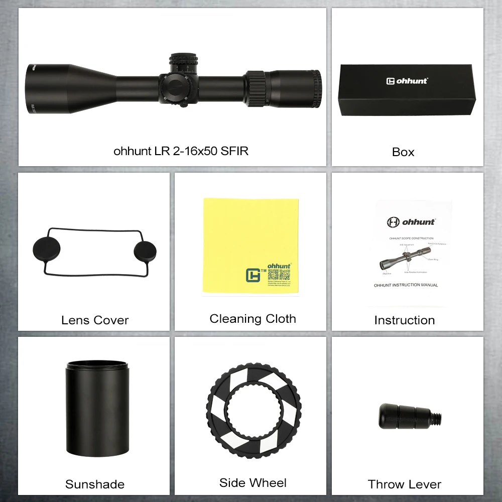 

ohhunt LR 2-16x50 SFIR Hunting Scope Mil Dot Glass Etched Reticle Red Illumination Side Parallax Turrets Lock Reset Riflescope