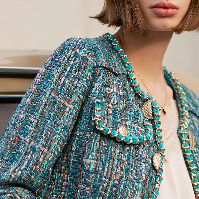 AEL dark green Tweed jacket woman hight quality Double Breasted short Jacket Coat spring autumn new | Женская одежда