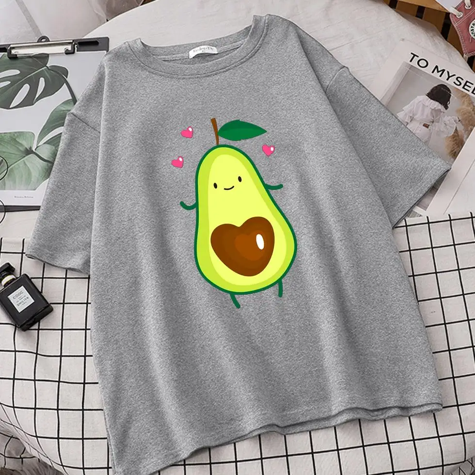 

Maycaur New Women T-Shirts Summer Cute Avocado Printed Tops Tees T-shirt Short Sleeve White Tshirt for Lady Casual Tops Female