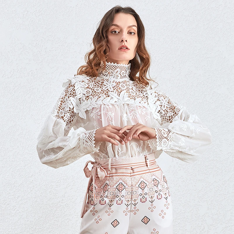 TWOTWINSTYLE Лоскутные женские рубашки со стоячим воротником и длинным рукавом, модные женские рубашки осень, Новинка
