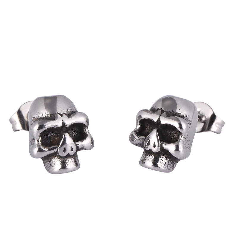 

Punk Rock Skeleton Head Stainless Steel Stud Earring for Women Men Skull Earrings Silver Color Piercing Jewelry Gifts SP0582