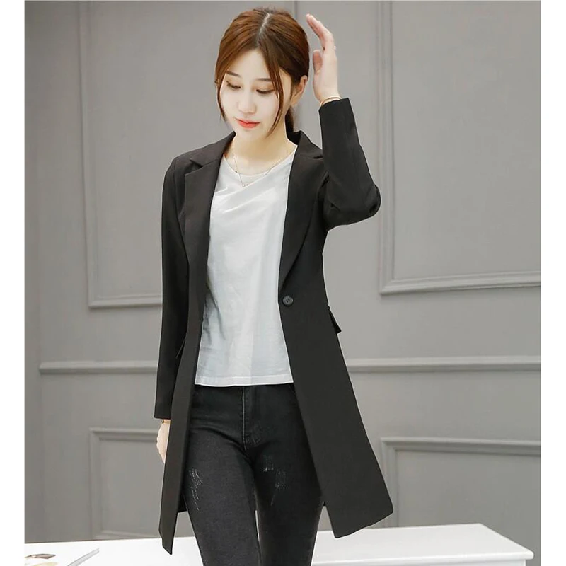 

Spring Autumn Fashion Blazer 2020 New Korean Slim Suit Jacket Long One Button Black White Casual Blazer Office Clothing Female