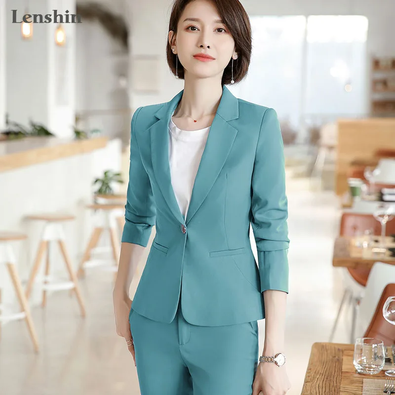 Lenshin 2 Pieces set Fashion Casual Pant Suit Office Lady Ankle-length Uniform Design for Women Business Work Wear with trousers | Женская