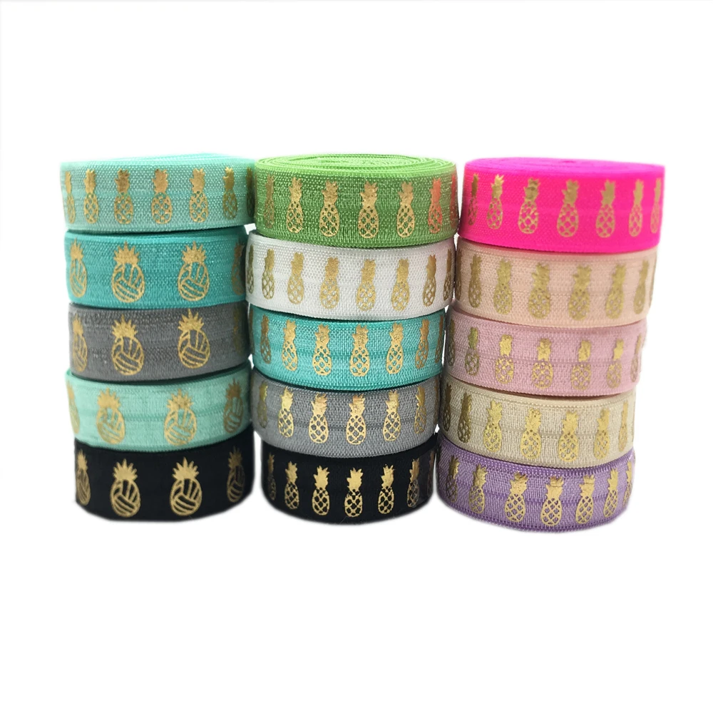 5Yard 15MM Pineapple Metallic Foil Print Elastic Band Spandex Ribbon Sewing Trim Hand Bracelet  Garment Accessories