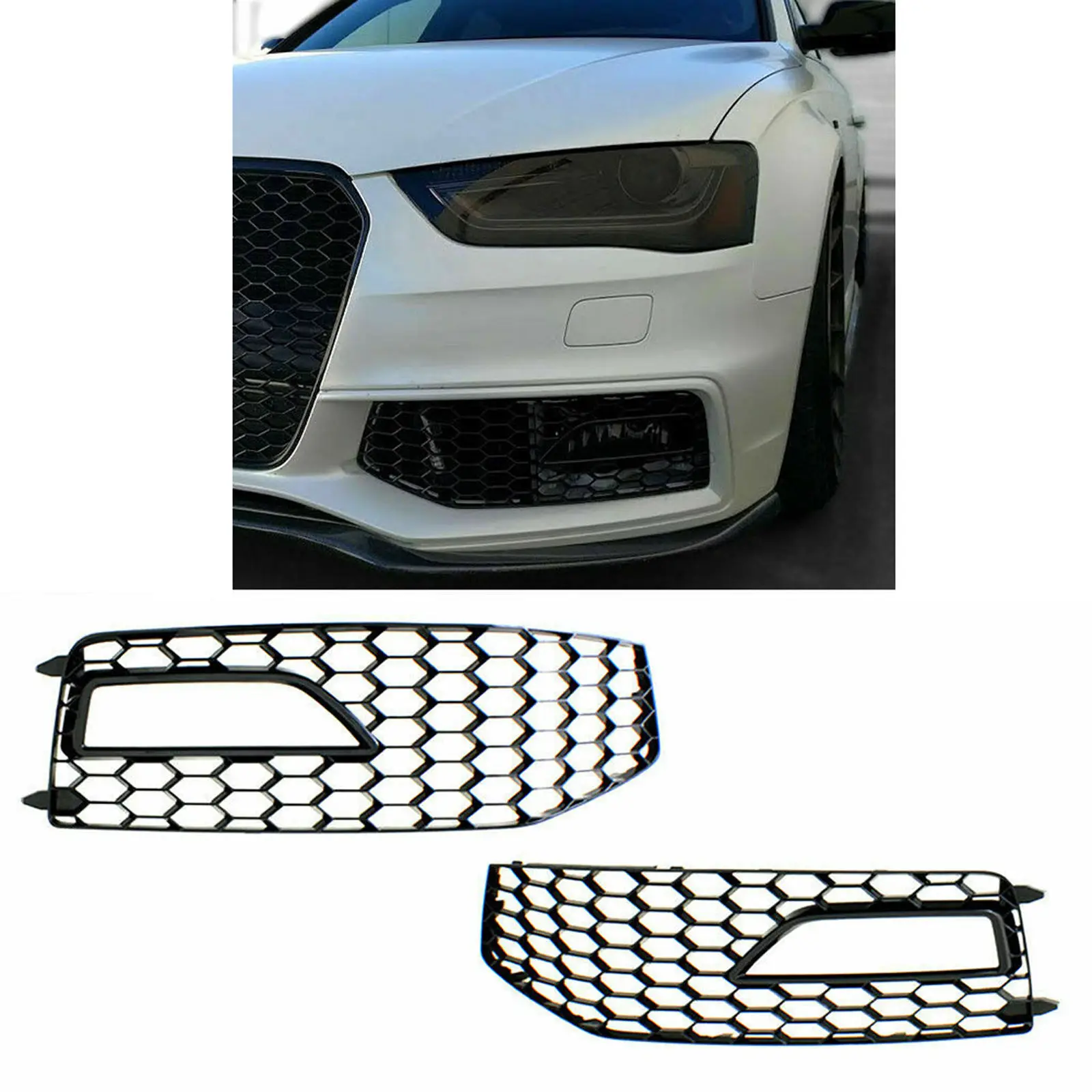 

1 Pair Fog Light Grilles Fog Lamp Frame for RS4 Style S-Line Gloss Black