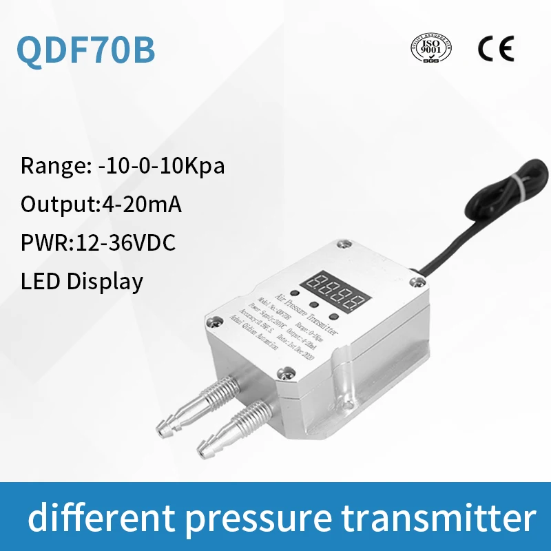 

LED Digital 4-20mA Output Air Differential Pressure Sensor Transmitter 10kpa Wind Micro Gas Sensor Transducer QDF70B