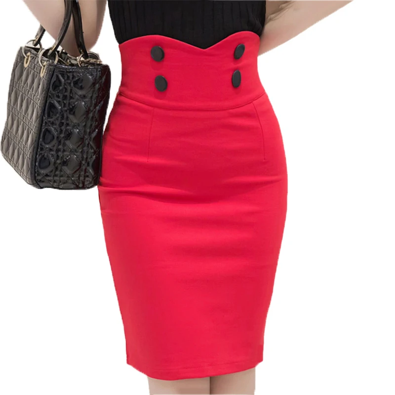 Летняя Офисная Женская облегающая юбка с пуговицами высокая талия юбки-карандаш